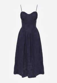 Born2be - Granatowa Bawełniana Sukienka o Rozkloszowanym Kroju na Ramiączka z Haftem Rhethiphe. Okazja: na spacer, na co dzień. Typ kołnierza: dekolt gorset. Kolor: niebieski. Wzór: haft. Typ sukienki: rozkloszowane, proste, gorsetowe. Materiał: bawełna. Długość rękawa: na ramiączkach. Sezon: wiosna, lato. Styl: casual, elegancki, klasyczny #5