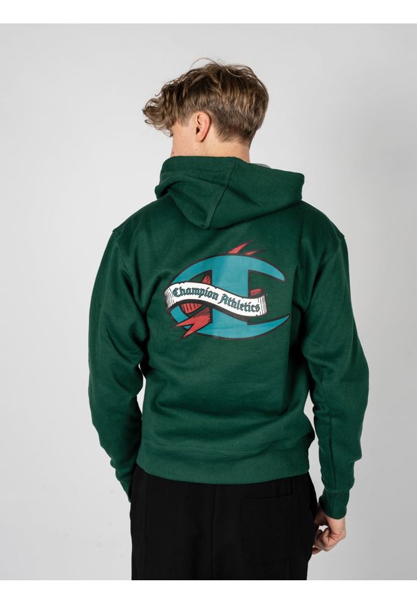 Champion Bluza "Hoodie" | HBGF89H586NKA | Mężczyzna | Zielony. Okazja: na co dzień. Typ kołnierza: kaptur. Kolor: zielony. Materiał: poliester, bawełna. Wzór: aplikacja, nadruk. Styl: casual