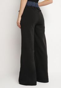 Born2be - Czarne Szerokie Spodnie z Bawełną Wysokim Stanem i Wstawką Imitującą Jeans Tannira. Stan: podwyższony. Kolor: czarny. Materiał: bawełna, jeans. Styl: klasyczny #4