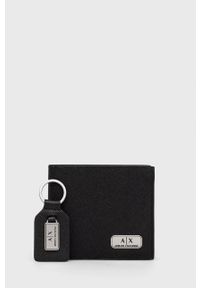 Armani Exchange portfel + brelok męski kolor czarny. Kolor: czarny. Materiał: materiał. Wzór: gładki