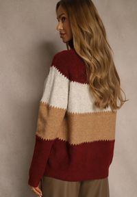 Renee - Bordowy Oversizowy Golf z Dodatkiem Kaszmiru w Szerokie Paski Nemeana. Typ kołnierza: golf. Kolor: czerwony. Materiał: kaszmir. Wzór: paski. Styl: elegancki #4