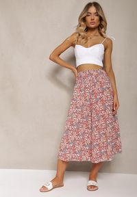 Renee - Różowe Szerokie Spodnie Culotte High Waist z Gumką w Talii Vikiisona. Stan: podwyższony. Kolor: różowy. Materiał: tkanina. Sezon: lato #5