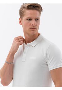 Ombre Clothing - Koszulka polo z dzianiny pique - ecrue V7. Typ kołnierza: polo. Materiał: dzianina. Wzór: haft #3
