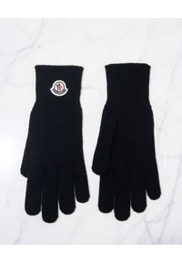 MONCLER - Czarne rękawiczki z logo. Kolor: czarny. Materiał: wełna. Wzór: aplikacja #2