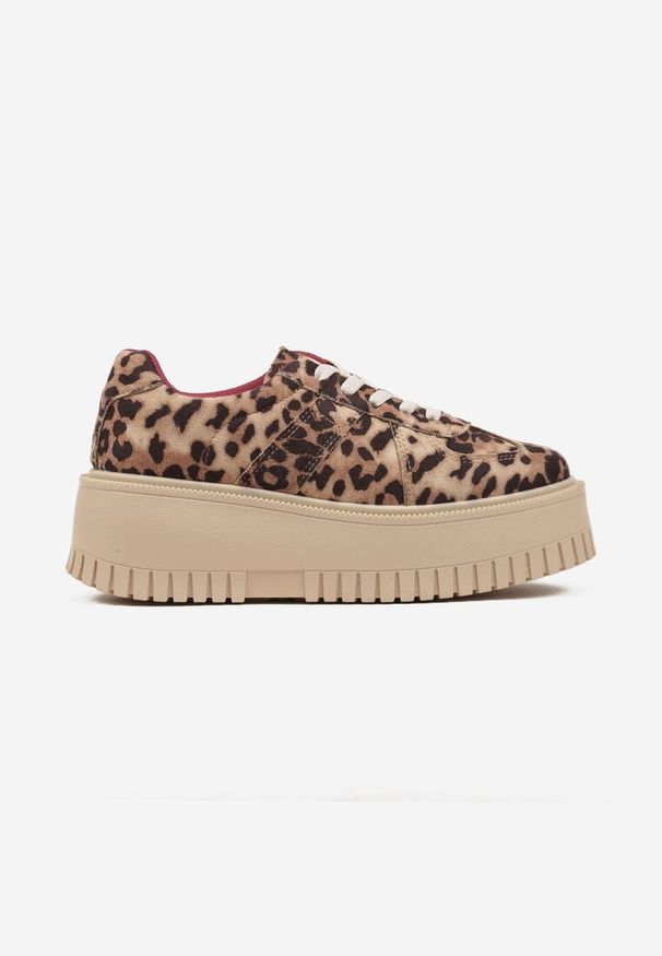 Born2be - Panterkowe Sneakersy w Stylu Tenisówek na Platformie z Tłoczeniami Firreis. Okazja: na co dzień. Materiał: jeans. Obcas: na platformie