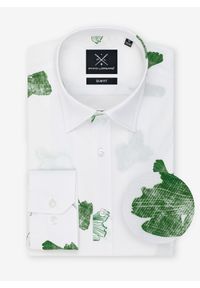 Pako Lorente - PAKO LORENTE – Biała koszula męska w zielone ryby P22SF-1X-028-B-S. Typ kołnierza: kołnierzyk klasyczny. Kolor: wielokolorowy, biały, zielony. Materiał: bawełna, elastan. Długość rękawa: długi rękaw. Długość: długie. Styl: klasyczny #1