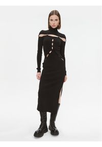 Versace Jeans Couture Sukienka dzianinowa 75HAOM50 Czarny Slim Fit. Kolor: czarny. Materiał: wiskoza