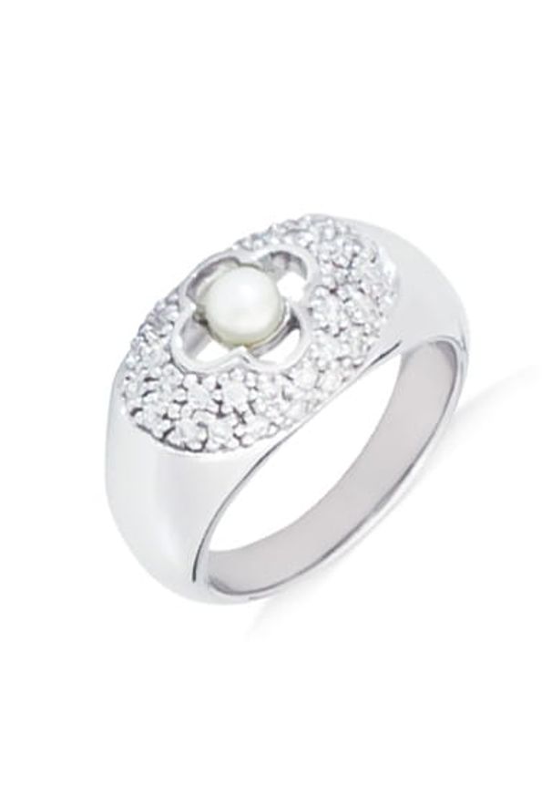 Braccatta - KRÓLOWA ŚNIEGU Srebrny pierścionek perła i cyrkonie. Materiał: srebrne. Kolor: srebrny. Wzór: motyw z bajki. Kamień szlachetny: perła, cyrkonia