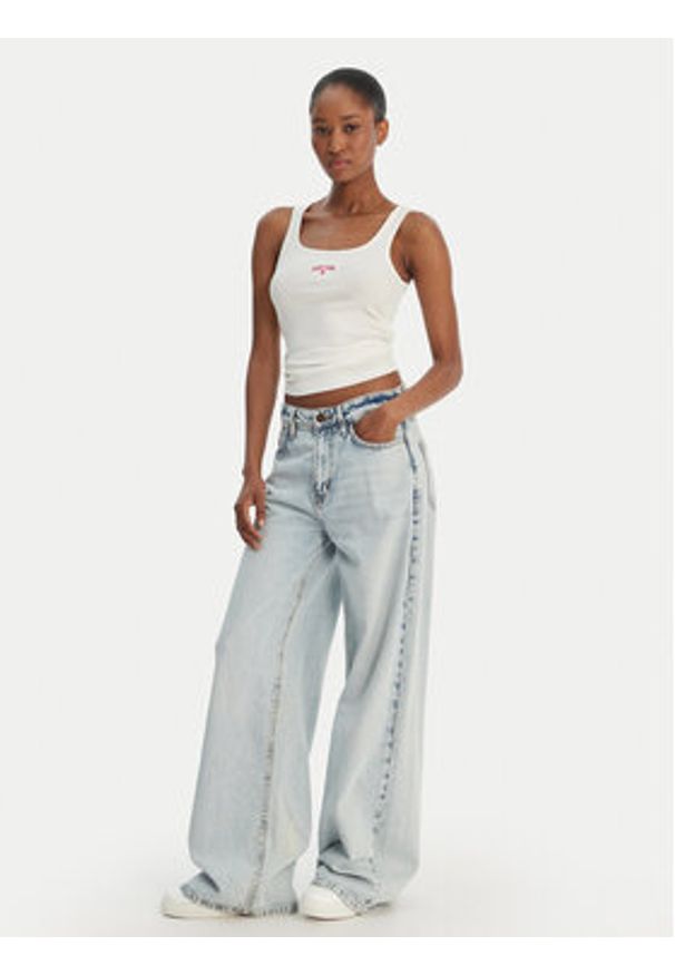 Guess Jeans Top W6GPZ2 KA0H1 Biały Slim Fit. Kolor: biały. Materiał: bawełna