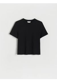 Reserved - T-shirt z bawełny merceryzowanej - czarny. Kolor: czarny. Materiał: bawełna #1