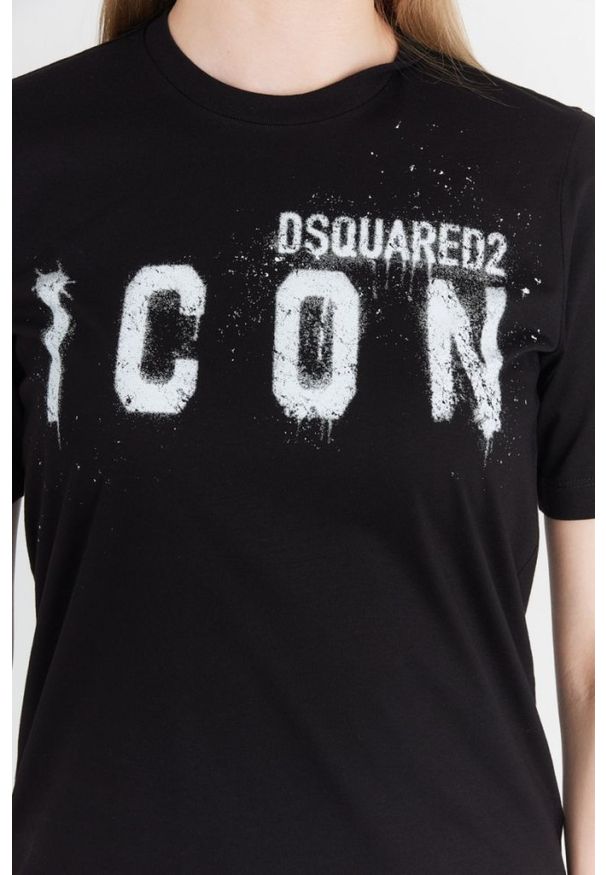 DSQUARED2 Czarny t-shirt damski icon spray. Kolor: czarny. Materiał: bawełna. Wzór: nadruk