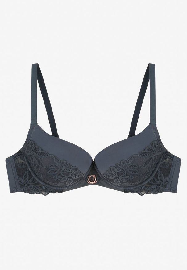 Born2be - Granatowy Biustonosz Miseczka C z Koronkowymi Detalami Mailese. Kolor: niebieski. Materiał: koronka