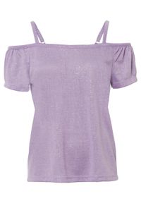 Shirt cold-shoulder z brokatowym połyskiem bonprix w kolorze bzu. Kolor: fioletowy. Długość rękawa: na ramiączkach #1