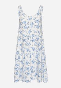 Born2be - Biało-Niebieska Rozkloszowana Sukienka z Bawełny z Kwiatowym Wzorem Anniviana. Okazja: na co dzień, na imprezę. Kolor: biały. Materiał: bawełna. Wzór: kwiaty. Typ sukienki: proste. Styl: klasyczny, casual, elegancki #5