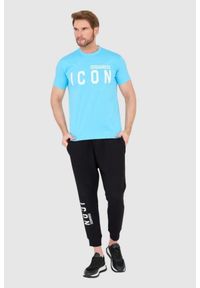 DSQUARED2 Niebieski t-shirt męski z dużym logo icon, Rozmiar S. Kolor: niebieski