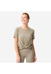 Decathlon - Koszulka damska Domyos Twist. Kolor: brązowy. Materiał: jedwab, elastan, materiał. Sport: joga i pilates #1