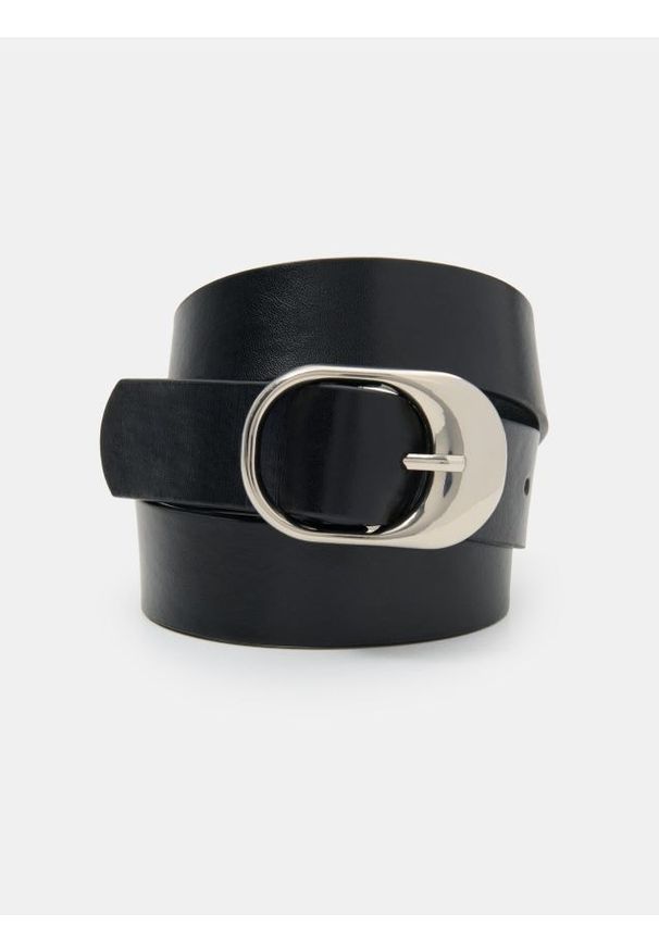 Sinsay - Pasek z metalową klamrą - czarny. Kolor: czarny