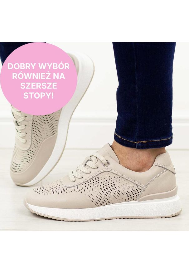 Beżowe ażurowe skórzane półbuty damskie S.Barski 51-551. Okazja: na spacer, na co dzień. Kolor: beżowy. Materiał: skóra. Szerokość cholewki: normalna. Wzór: ażurowy. Sezon: wiosna, jesień, lato. Styl: casual, elegancki, klasyczny