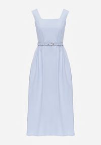 Born2be - Niebieska Elegancka Sukienka z Wiskozy i Bawełny na Szerokich Ramiączkach Naisia. Kolor: niebieski. Materiał: wiskoza, bawełna. Długość rękawa: na ramiączkach. Typ sukienki: rozkloszowane. Styl: elegancki #7