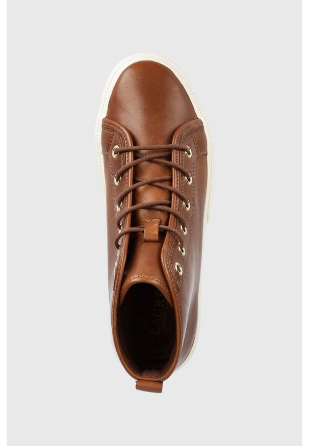 Lauren Ralph Lauren trampki skórzane JINGER kolor brązowy. Nosek buta: okrągły. Zapięcie: sznurówki. Kolor: brązowy. Materiał: skóra. Szerokość cholewki: normalna