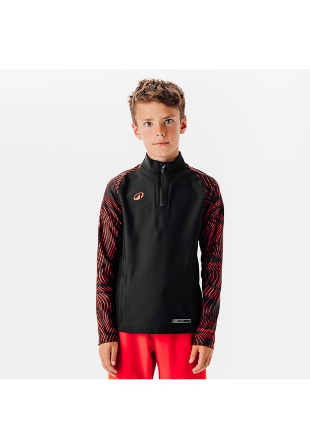 KIPSTA - Bluza piłkarska na krótki suwak dla dzieci Kipsta Viralto Wavy Club. Kolor: czerwony, wielokolorowy, różowy. Materiał: poliester, materiał, elastan. Długość: krótkie. Sport: piłka nożna