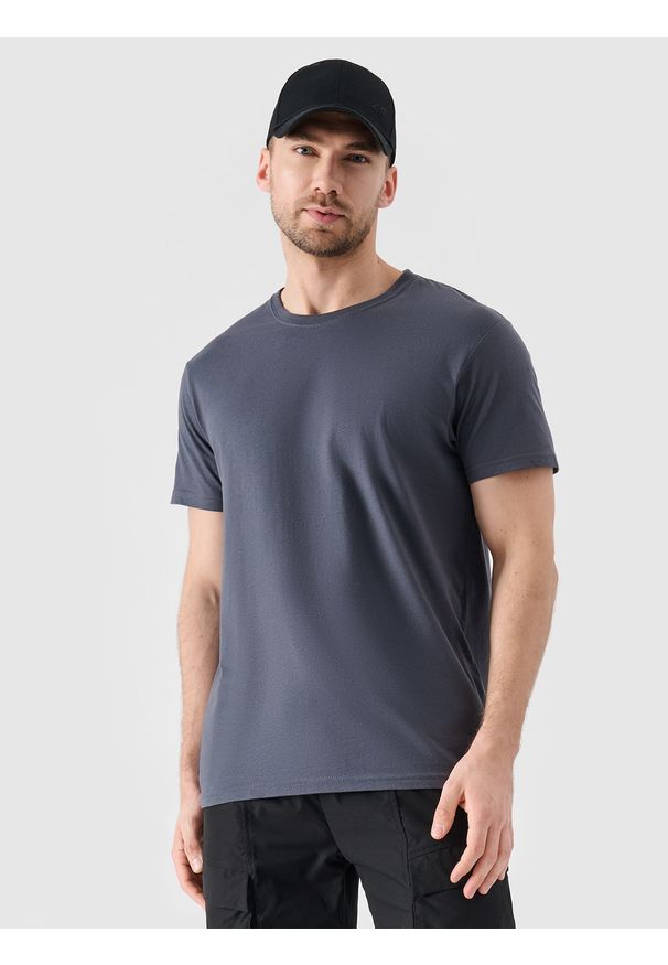 4f - 4F T-shirt regular z nadrukiem męski - szary M. Okazja: na co dzień. Kolor: szary. Materiał: dzianina, jersey, bawełna. Długość rękawa: krótki rękaw. Długość: krótkie. Wzór: nadruk. Styl: casual, klasyczny, sportowy