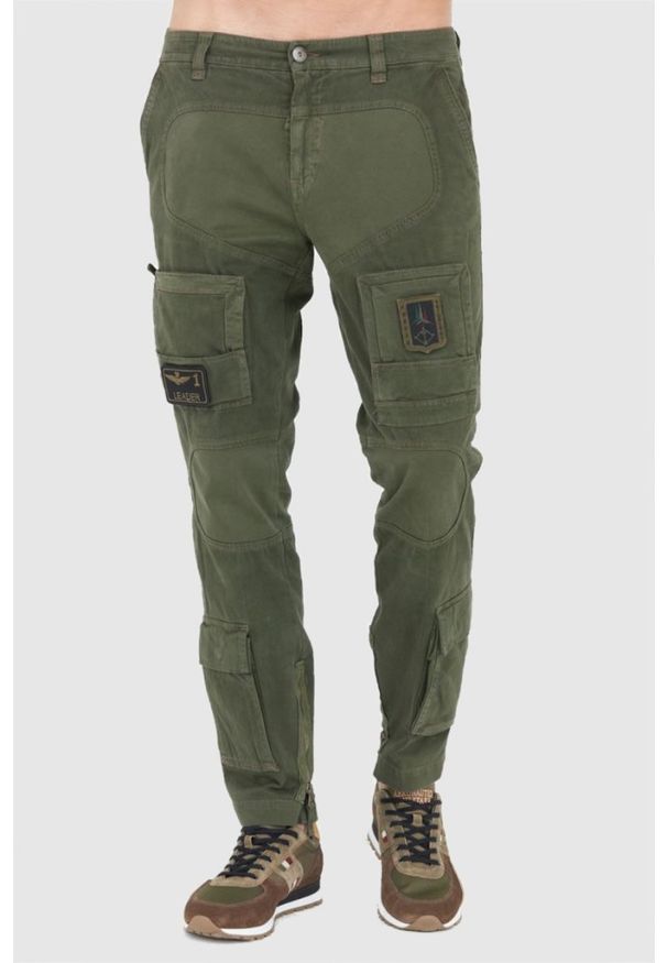 Aeronautica Militare - AERONAUTICA MILITARE Zielone spodnie bojówki męskie. Kolor: zielony. Materiał: bawełna