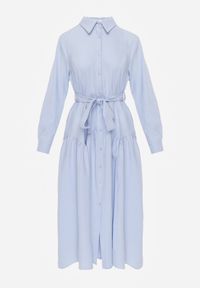 Renee - Niebieska Sukienka w Koszulowym Stylu z Wiskozą Bawełną i Paskiem Nerigunn. Kolor: niebieski. Materiał: wiskoza, bawełna. Sezon: lato. Typ sukienki: koszulowe. Styl: elegancki #8