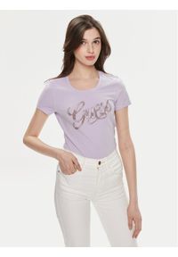 Guess T-Shirt W4GI30 J1314 Fioletowy Slim Fit. Kolor: fioletowy. Materiał: bawełna