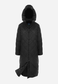 Born2be - Czarna Kurtka Długa Pikowana z Kapturem Conn. Typ kołnierza: kaptur. Kolor: czarny. Długość: długie #9