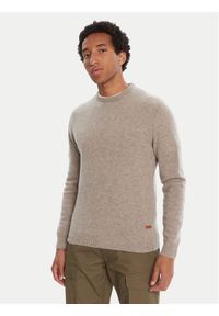 Barbour Sweter Patch Crew MKN0584ST51 Beżowy Regular Fit. Kolor: beżowy. Materiał: wełna