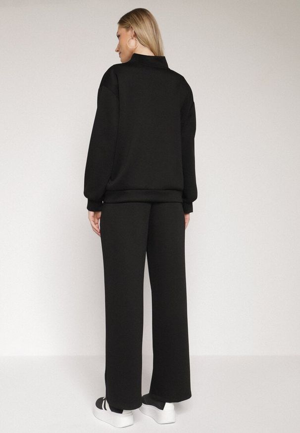 Born2be - Czarny Bawełniany Komplet Dresowy Bluza na Suwak i Spodnie Tevrisa. Kolor: czarny. Materiał: bawełna, dresówka. Sport: turystyka piesza