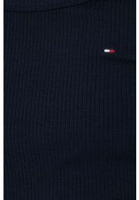 TOMMY HILFIGER - Tommy Hilfiger longsleeve damski kolor granatowy. Kolor: niebieski. Materiał: materiał, dzianina, prążkowany. Długość rękawa: długi rękaw. Długość: długie. Wzór: aplikacja #2