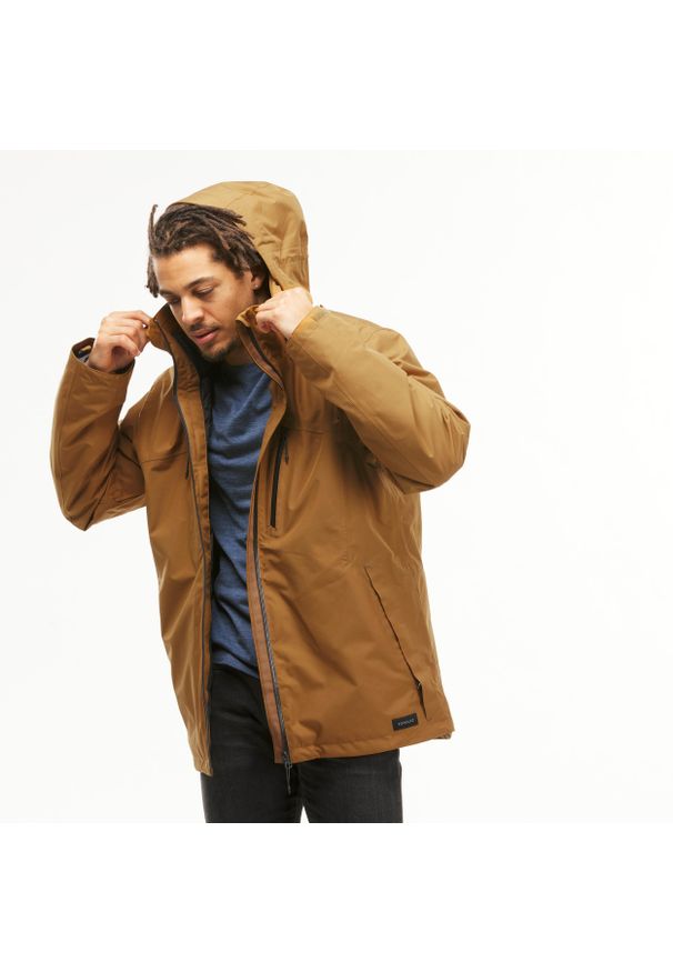 FORCLAZ - Kurtka turystyczna męska zimowa Quechua MH500 mountain 3w1 -10°C wodoodporna. Kolor: brązowy. Materiał: tkanina. Sezon: zima. Sport: turystyka piesza