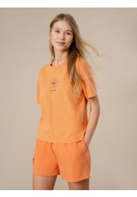 outhorn - T-shirt oversize z nadrukiem damski - pomarańczowy. Okazja: na co dzień. Kolor: pomarańczowy. Materiał: bawełna, jersey. Wzór: nadruk. Styl: casual #4