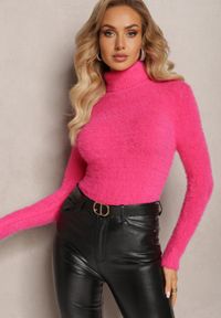 Renee - Fuksjowy Golf z Dzianiny z Długim Włosem i Dodatkiem Wełny Gerdonna. Typ kołnierza: golf. Kolor: różowy. Materiał: wełna, dzianina. Długość: długie. Wzór: jednolity. Sezon: zima, jesień #5