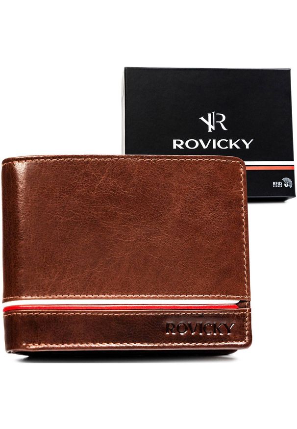 ROVICKY - Portfel męski Rovicky R-N992-CPL brązowy. Kolor: brązowy. Materiał: skóra