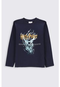 COCCODRILLO - Coccodrillo longsleeve bawełniany dziecięcy kolor granatowy z nadrukiem. Okazja: na co dzień. Kolor: niebieski. Materiał: bawełna. Długość rękawa: długi rękaw. Wzór: nadruk. Styl: casual #1