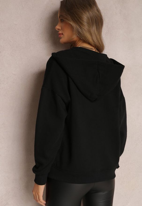 Renee - Czarna Bluza z Kapturem i Suwakiem Oversize Des. Typ kołnierza: kaptur. Kolor: czarny. Materiał: polar, dzianina. Długość rękawa: długi rękaw. Długość: długie. Sezon: zima, jesień. Styl: sportowy