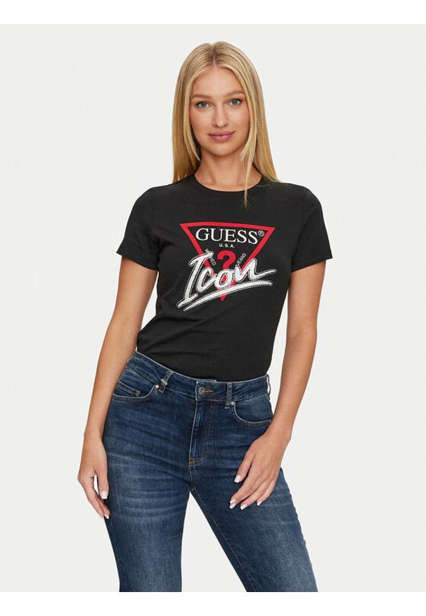 Guess T-Shirt Icon W4YI32 I3Z14 Czarny Regular Fit. Kolor: czarny. Materiał: bawełna