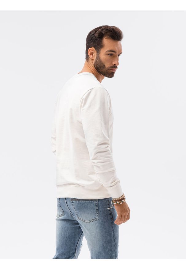 Ombre Clothing - Bluza męska bez kaptura B1153 - kremowa - XXL. Typ kołnierza: bez kaptura. Kolor: kremowy. Materiał: poliester, jeans, bawełna. Styl: klasyczny, elegancki