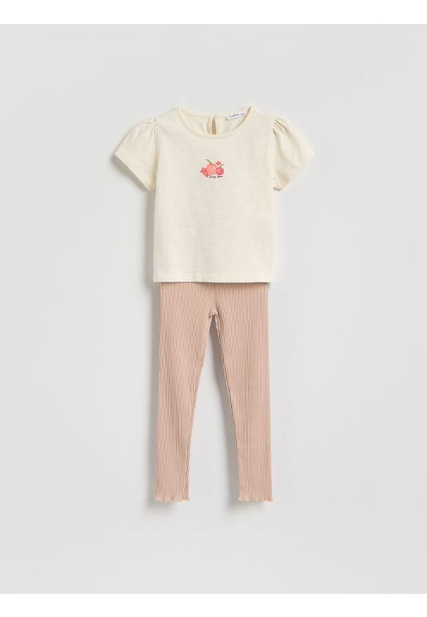Reserved - Bawełniany komplet - beżowy. Kolor: beżowy. Materiał: bawełna