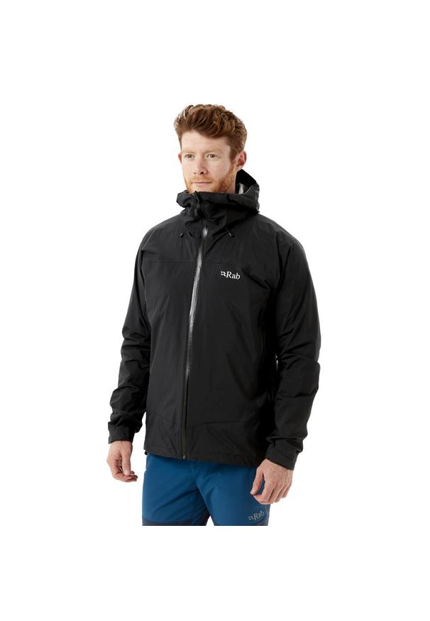 Kurtka przeciwdeszczowa męska Rab Downpour Plus 2.0 Jacket z kapturem. Typ kołnierza: kaptur. Kolor: czarny