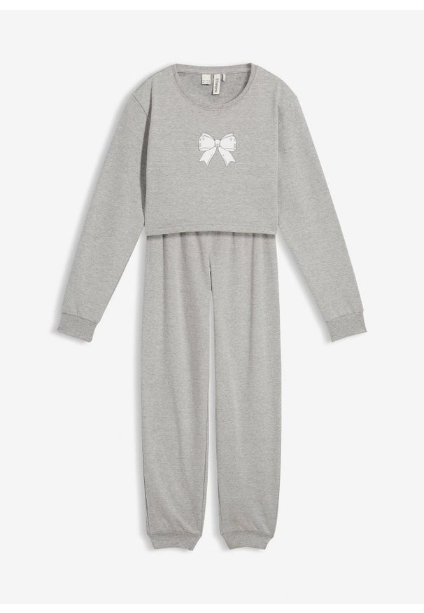 bonprix - Strój domowy z miękkiej bawełny, z bluzą o skróconej długości.. Kolor: szary. Materiał: bawełna. Długość: długie