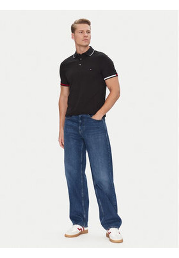 TOMMY HILFIGER - Tommy Hilfiger Polo Flag Cuff MW0MW38458 Czarny Slim Fit. Typ kołnierza: polo. Kolor: czarny. Materiał: bawełna