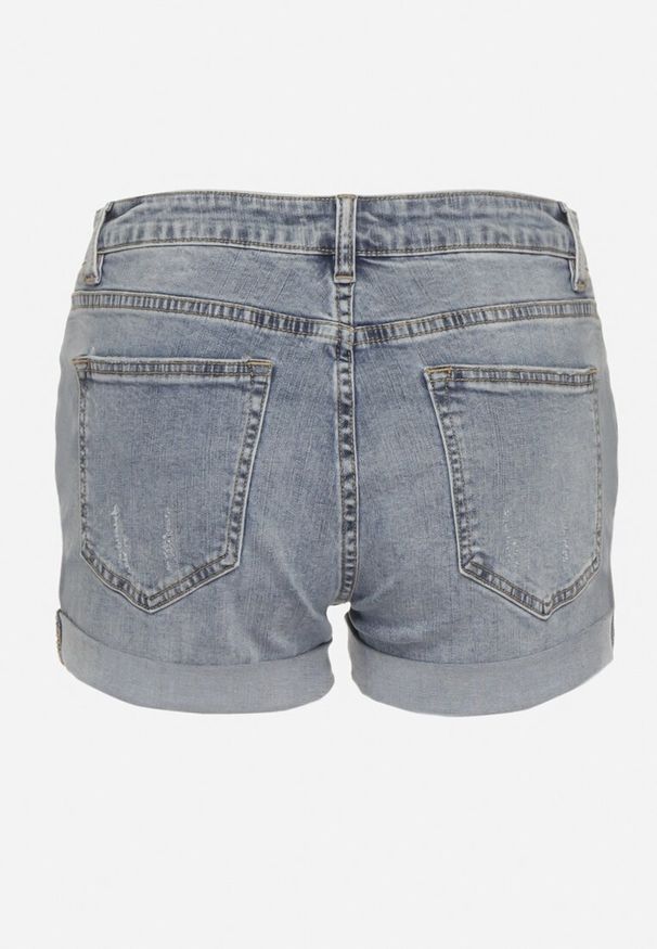Born2be - Niebieskie Jeansowe Bawełniane Szorty z Wysokim Stanem i Przetarciami Lilianbea. Stan: podwyższony. Kolor: niebieski. Materiał: jeans, bawełna. Długość: krótkie. Styl: elegancki, klasyczny, sportowy