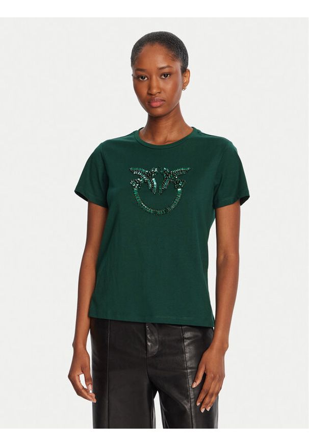 Pinko - PINKO T-Shirt Quentin 100535 A2RN Zielony Regular Fit. Kolor: zielony. Materiał: bawełna