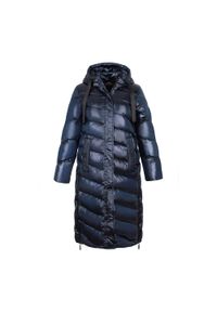 Wittchen - Damski płaszcz pikowany z nylonu długi granatowo-czarny. Okazja: na co dzień, do pracy. Kolor: czarny, wielokolorowy, niebieski. Materiał: nylon. Długość: długie. Wzór: aplikacja, geometria. Sezon: zima. Styl: casual, elegancki #5