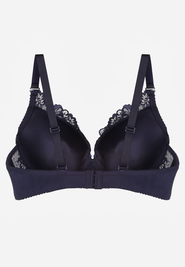 Renee - Granatowy Koronkowy Biustonosz w Klasycznym Stylu Coralee. Kolor: niebieski. Materiał: koronka. Wzór: gładki, aplikacja
