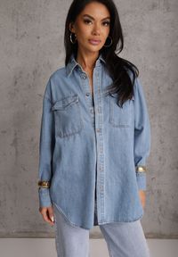 Renee - Niebieska Koszula Denimowa z Bawełną o Kroju Oversize Dinista. Okazja: na co dzień. Kolor: niebieski. Materiał: bawełna. Długość: długie. Styl: casual, boho #3